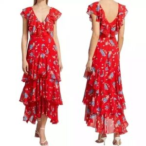 WAYF Chelsea tiered red ruffle maxi dress